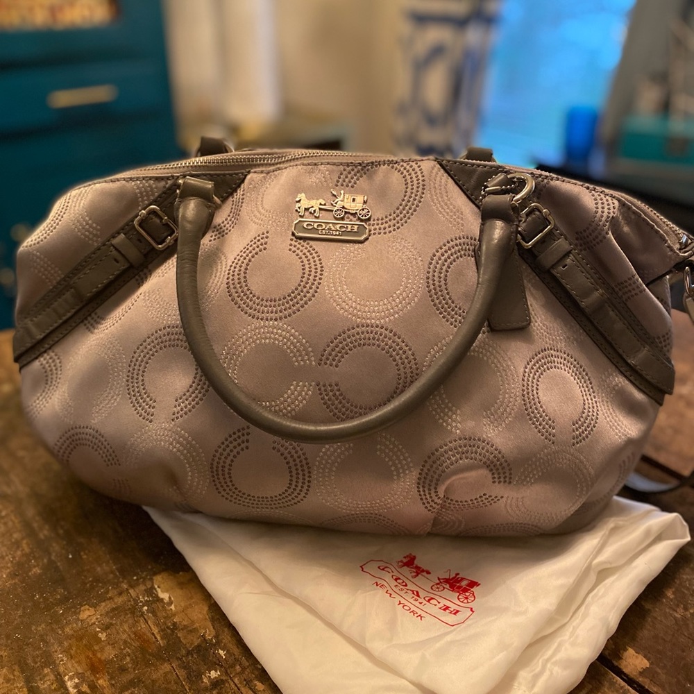 Coach silver fabric hand bag
